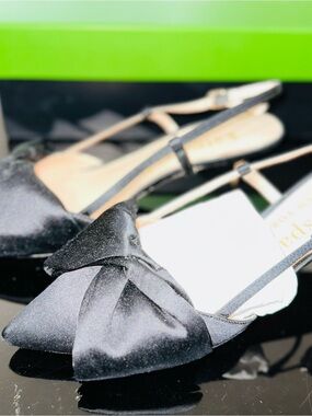 Kate Spade Black Satin Bow Pointed Slingback Heels